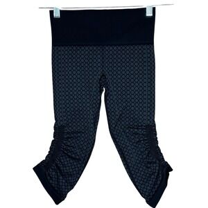 Lululemon Ebb to Street Crop Leggings Black Grey Geometric Ruched Yoga Pants 4